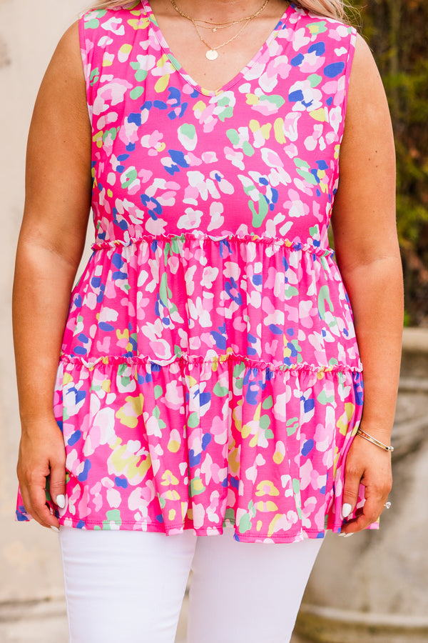 Chic Soul plus size clothing, multi color cheetah print babydoll tank top