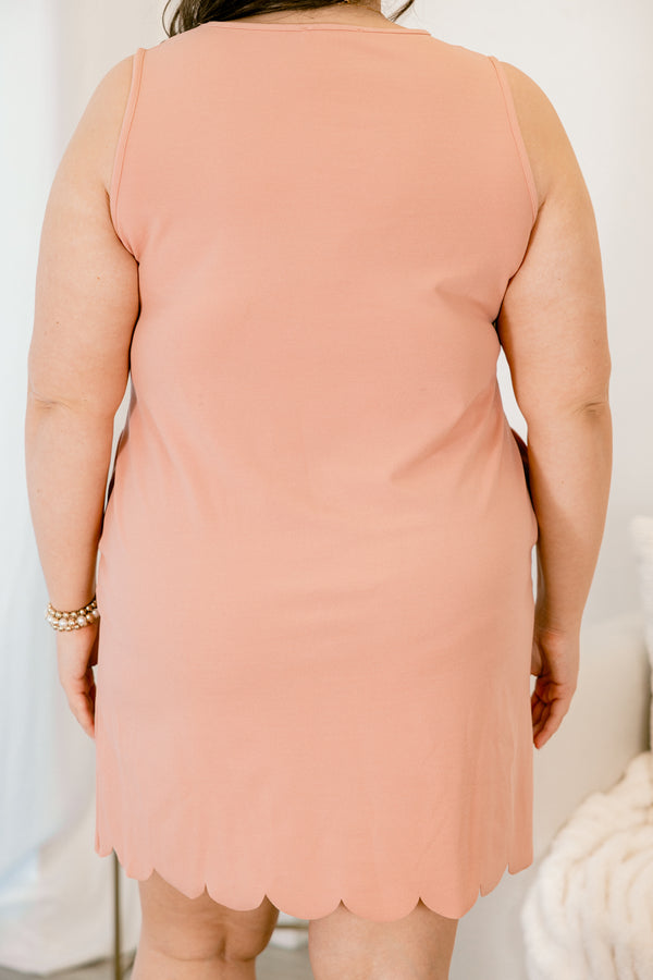 Chic Soul plus size clothing, sleeveless baby pink dress with scalloped trim