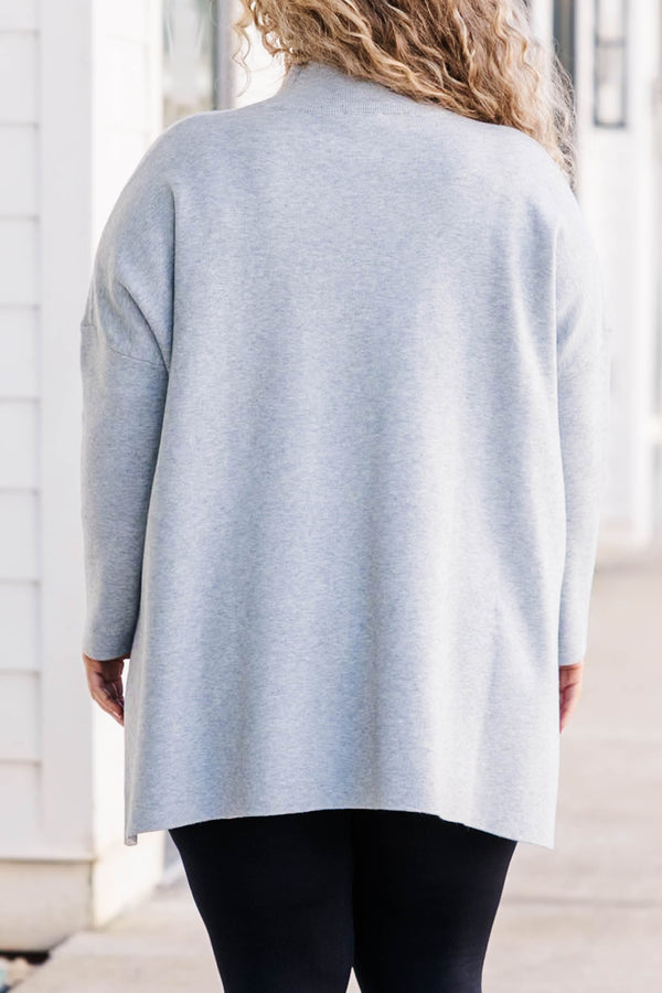 Chic Soul plus size clothing, heather grey knitted sweater with a turtleneck