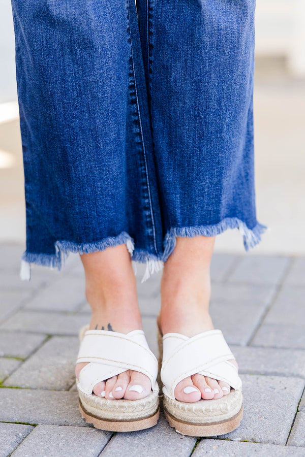 Chic Soul plus size clothing, white platform espadrille sandals with cross over straps