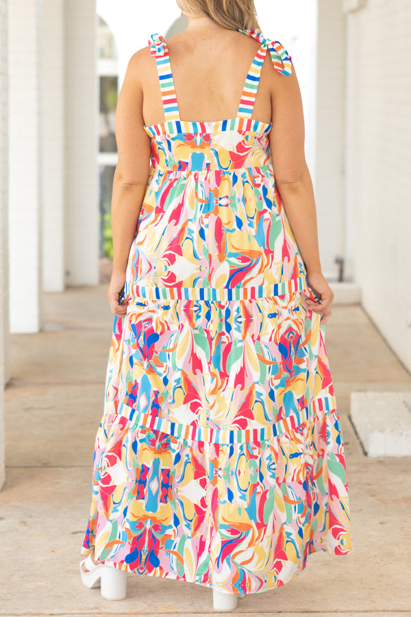 Chic Soul plus size clothing, multicolor abstract pattern maxi dress with tie straps