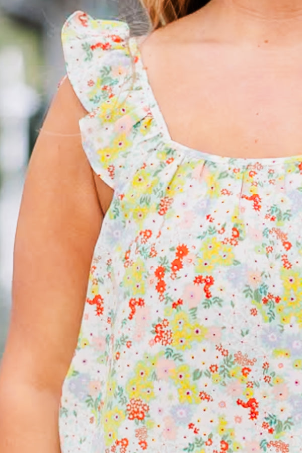 Chic Soul plus size clothing, mint julep floral print tank top with flutter sleeves