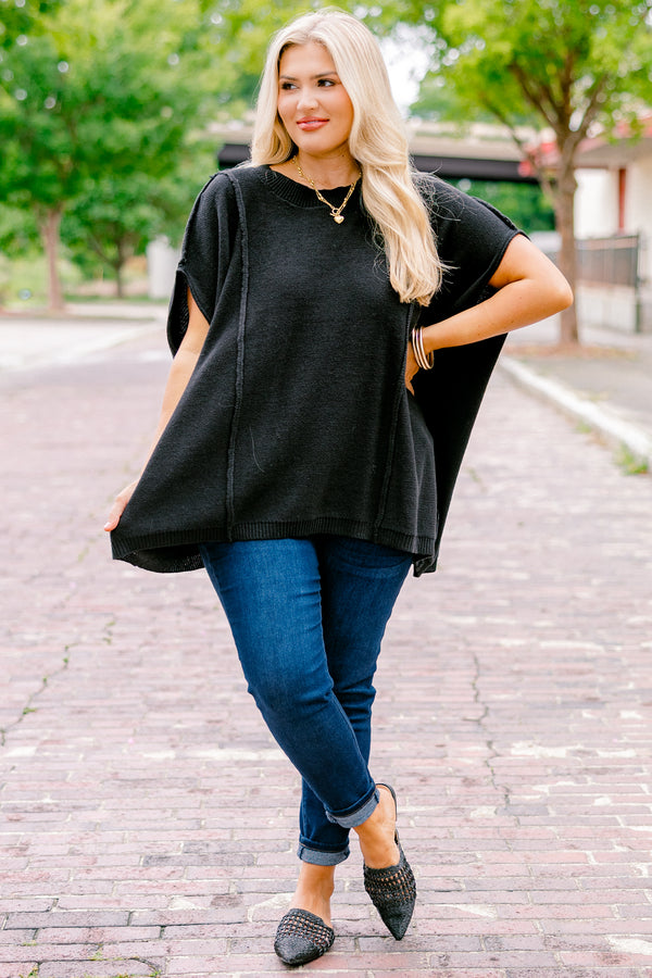 Chic Soul plus size clothing, black short sleeve sweater 