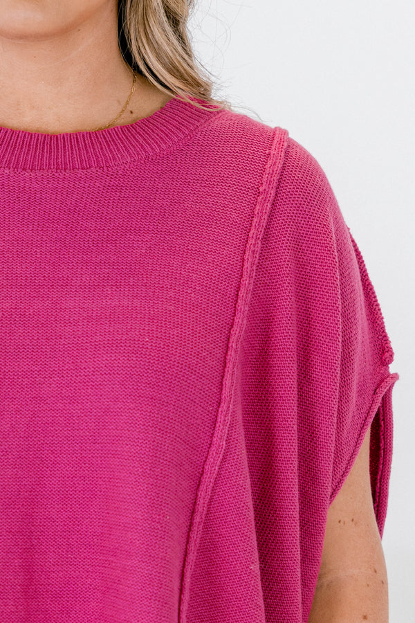 Chic Soul plus size clothing, dark pink short sleeve swig flowy top