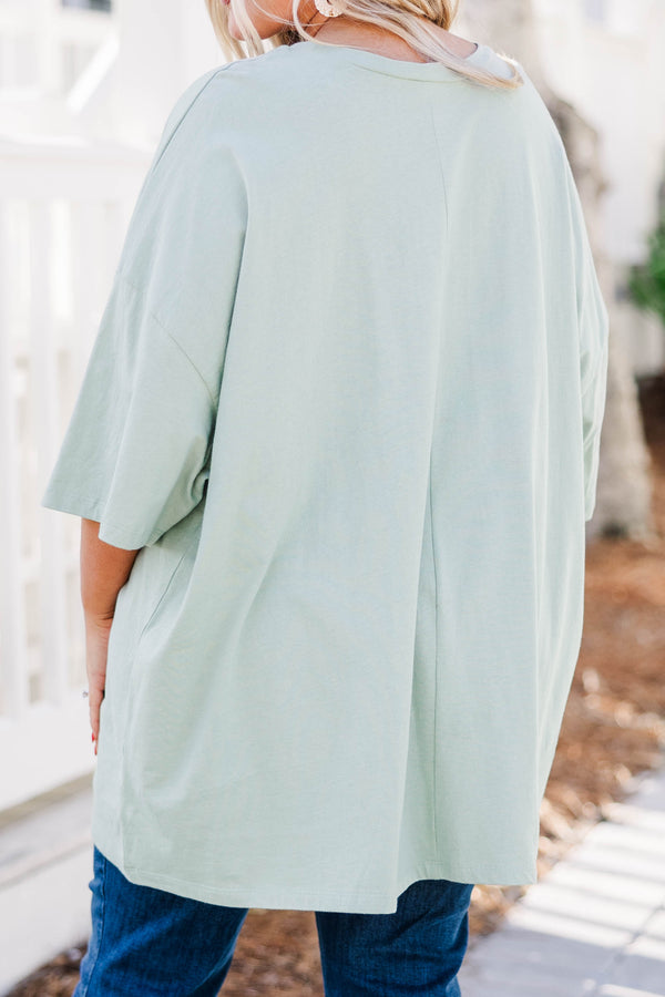Chic Soul plus size clothing, light sage Margarita Social Club graphic boyfriend tee