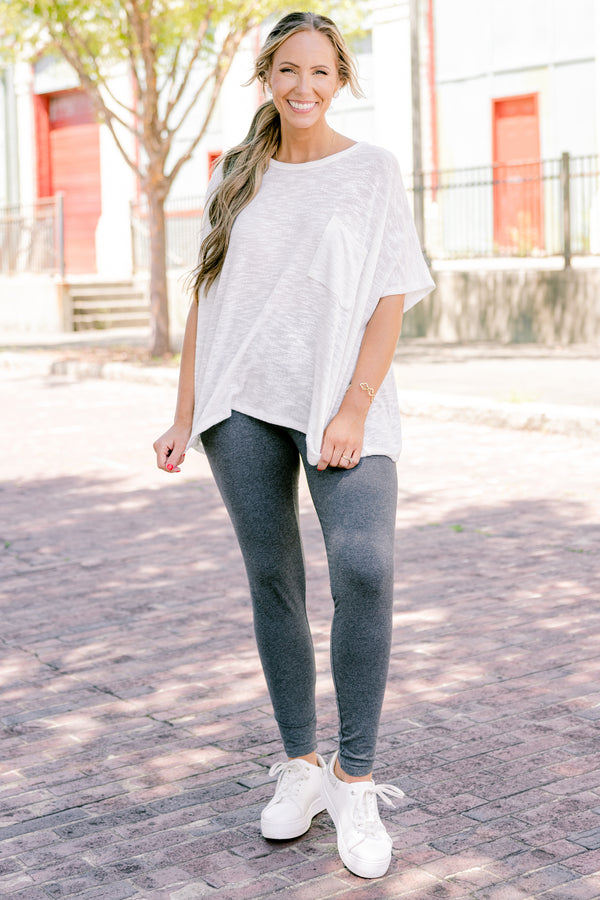 Chic Soul plus size clothing, charcoal ankle length leggings with a thick waistband 