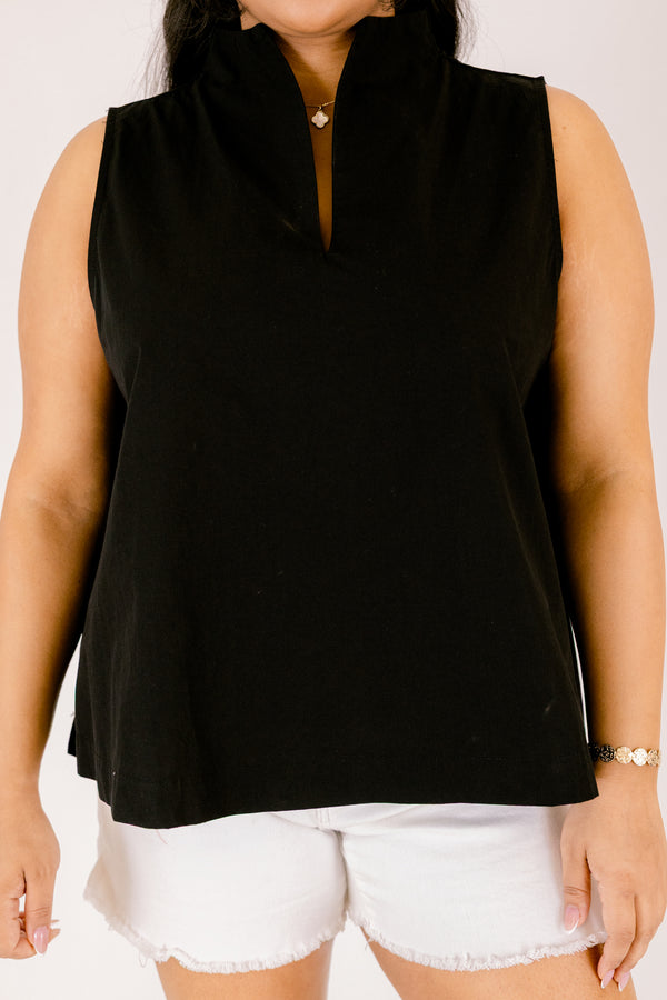 Chic Soul plus size clothing, black sleeveless tank with a v-neckline