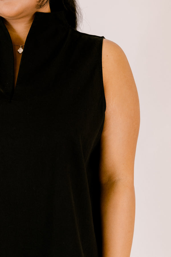 Chic Soul plus size clothing, black sleeveless tank with a v-neckline