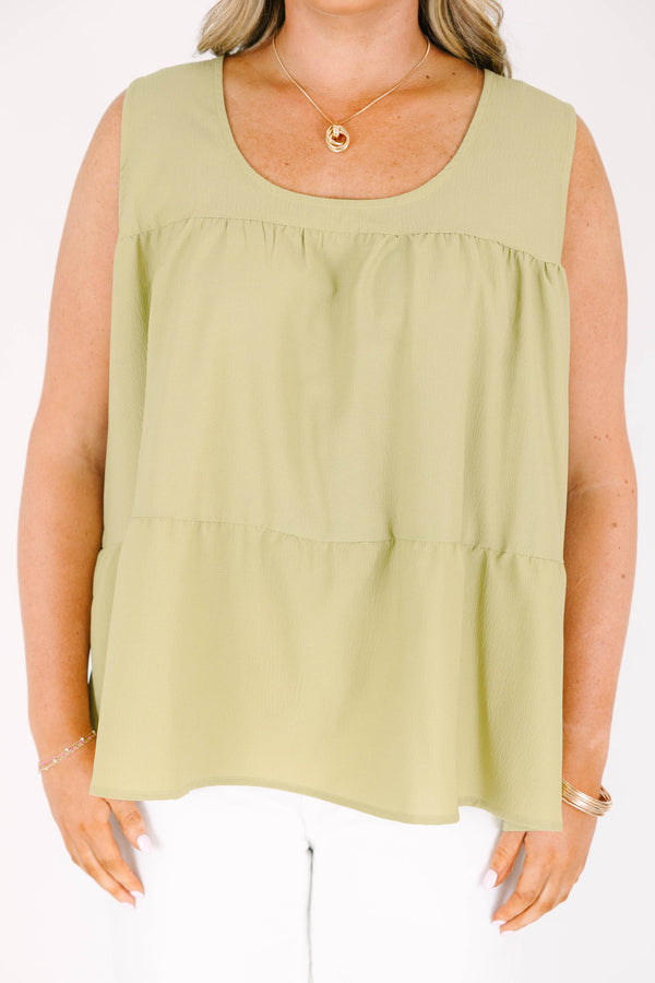 Chic Soul plus size clothing, sleeveless lime green tank with ruffled details