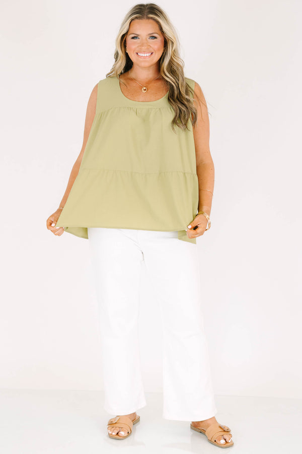 Chic Soul plus size clothing, sleeveless lime green tank with ruffled details