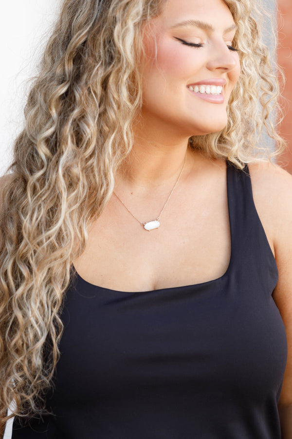 Chic Soul plus size clothing, white pendant style faux opal necklace with thin gold chain