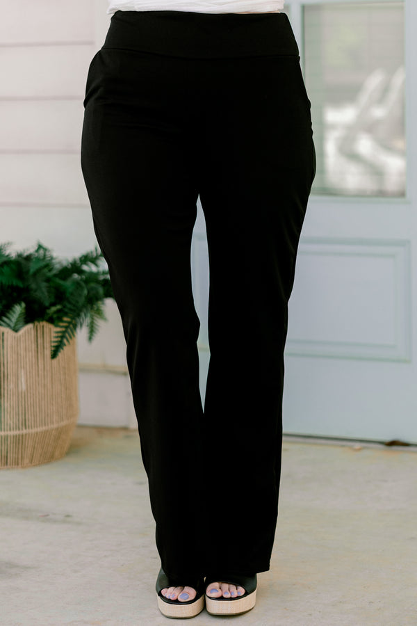 Chic soul plus size clothing, solid black pants with a high waist band 