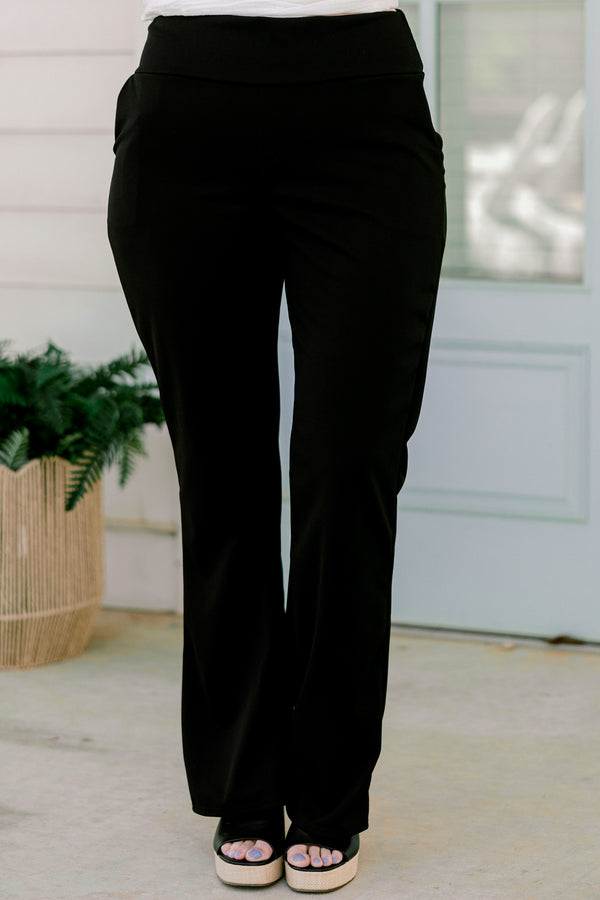 Chic soul plus size clothing, solid black pants with a high waist band 