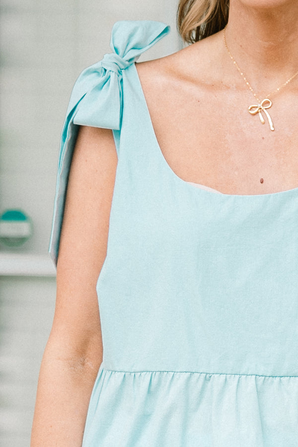 Chic Soul plus size clothing, teal sleeveless tier tank with bow tied sleeve detailing with scoop neckline