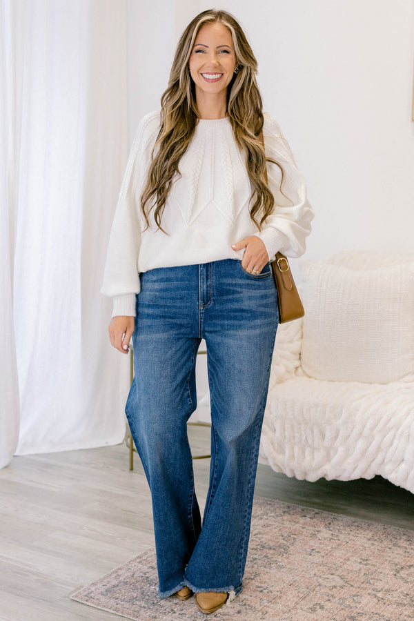 Chic Soul plus size clothing, dark wash wide leg jeans with a raw hem