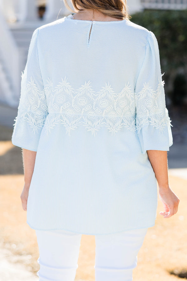 Chic Soul plus size clothing, mint top with lace attachments on the waist and mid length sleeves