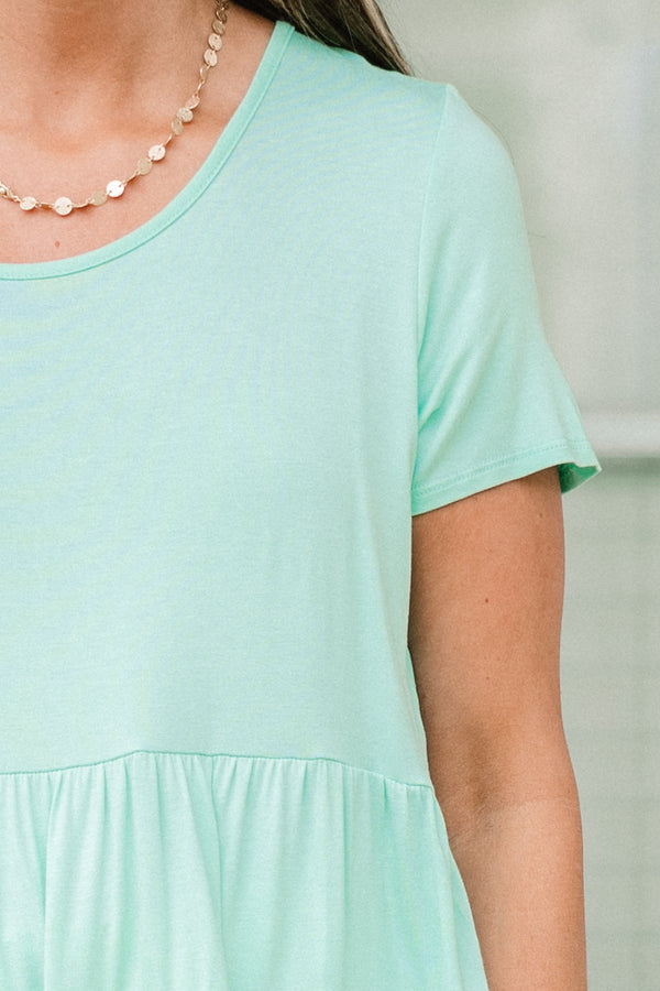 Chic Soul plus size clothing, mint short sleeve tiered top with round neckline