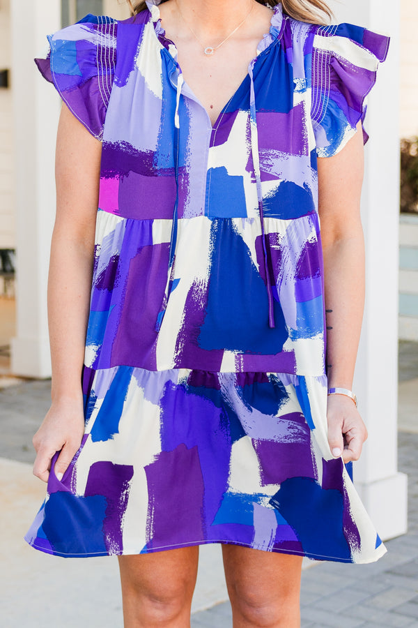 Chic Soul plus size clothing, multicolor abstract pattern tiered flowy dress with ruffle sleeves