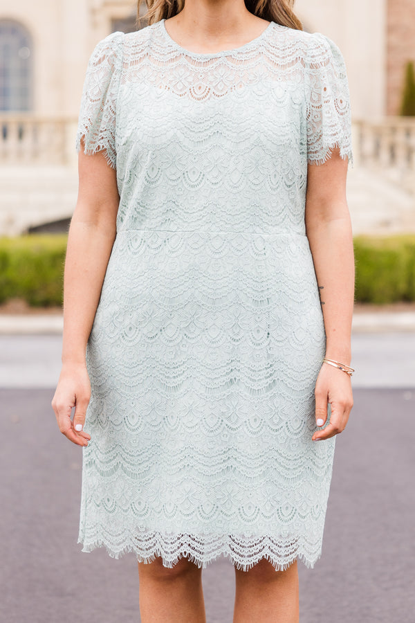 Chic Soul plus size clothing, sage lace knee length dress with short sleeves