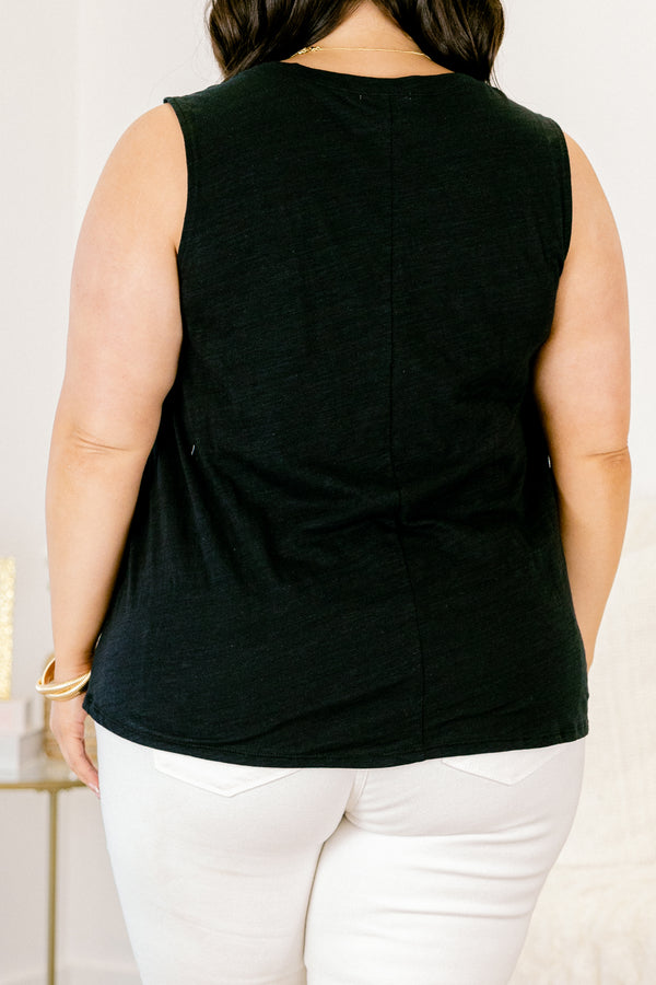 Chic Soul plus size clothing, black casual tank top with a slight v-neck 
