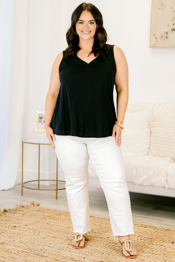 Chic Soul plus size clothing, black casual tank top with a slight v-neck 
