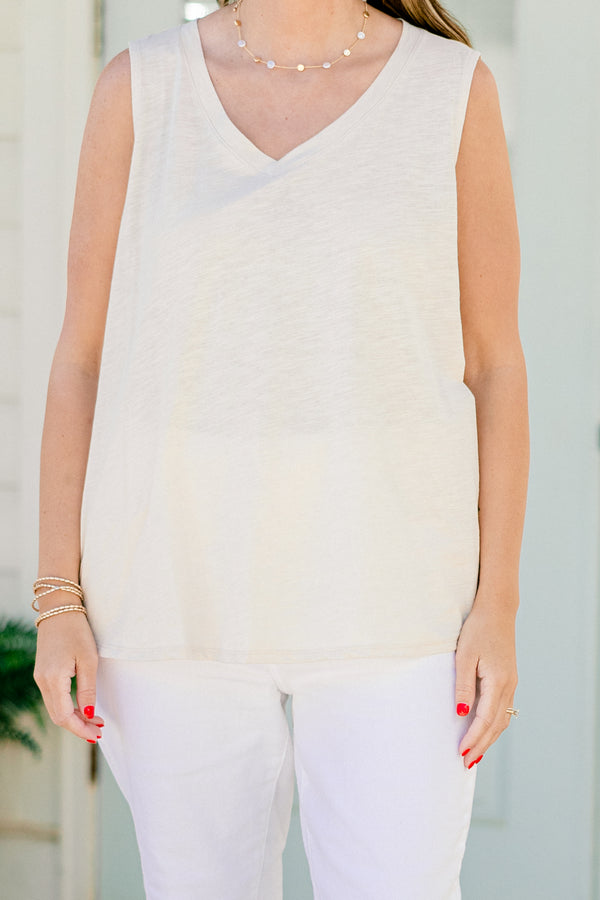 Chic Soul plus size clothing, oatmeal colored thin v-neck tank top