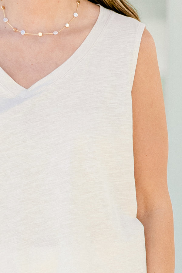Chic Soul plus size clothing, oatmeal colored thin v-neck tank top