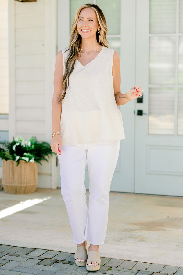 Chic Soul plus size clothing, oatmeal colored thin v-neck tank top