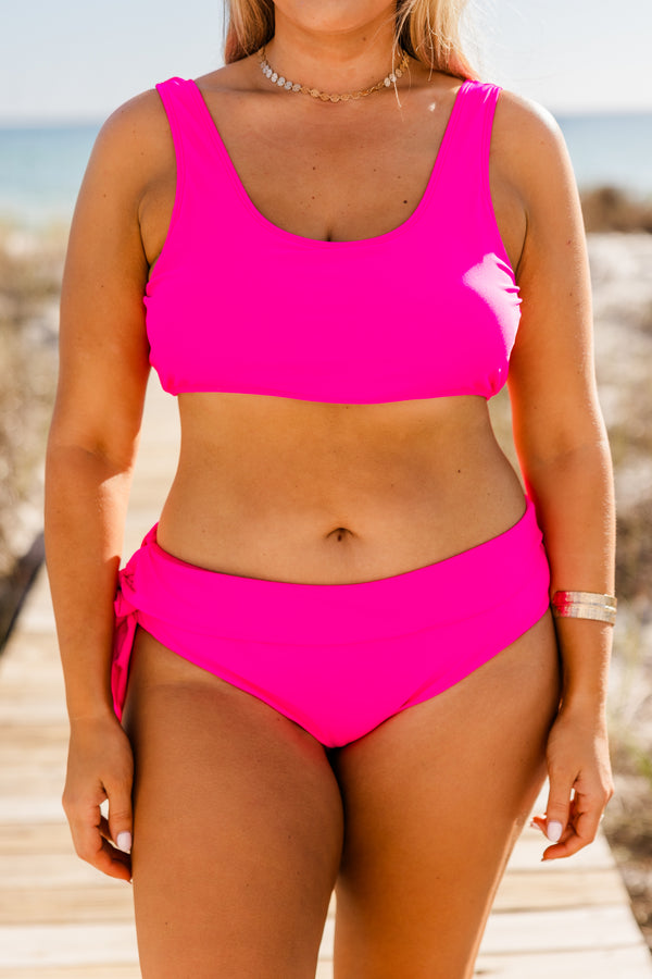 Plus Size fuchsia scoop neck bikini top with wide straps and a smooth, solid finish.