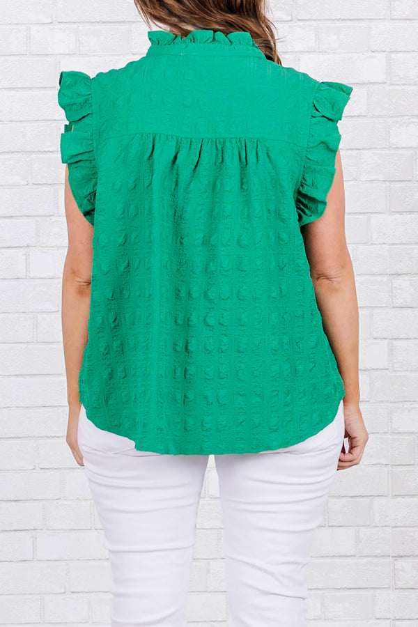 Chic Soul plus size clothing, kelly green textured material top with ruffle sleeves