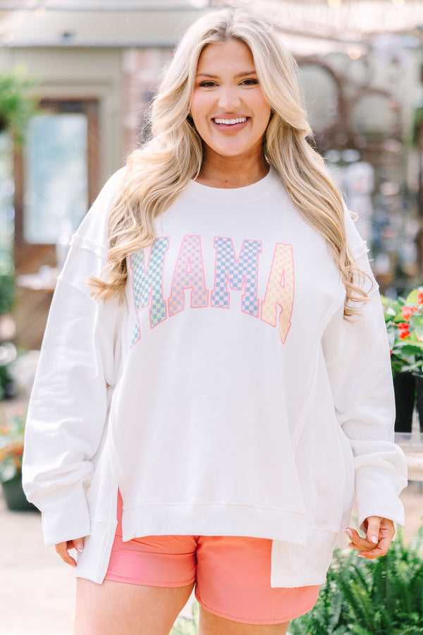 Chic Soul plus size clothing, ivory long sleeve crewneck with the word 