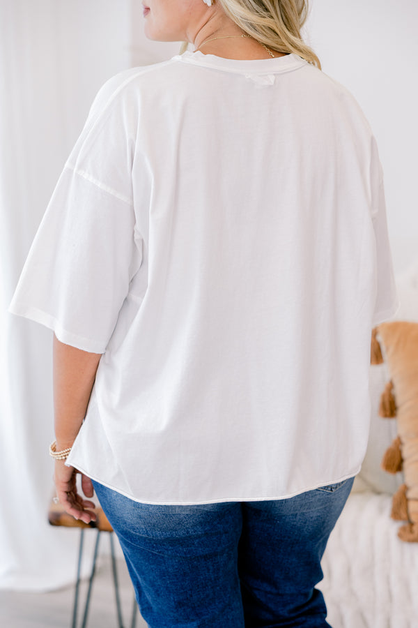 Chic Soul plus size clothing, white tee with a patchwork Jack-o-lantern graphic on the center of the tee
