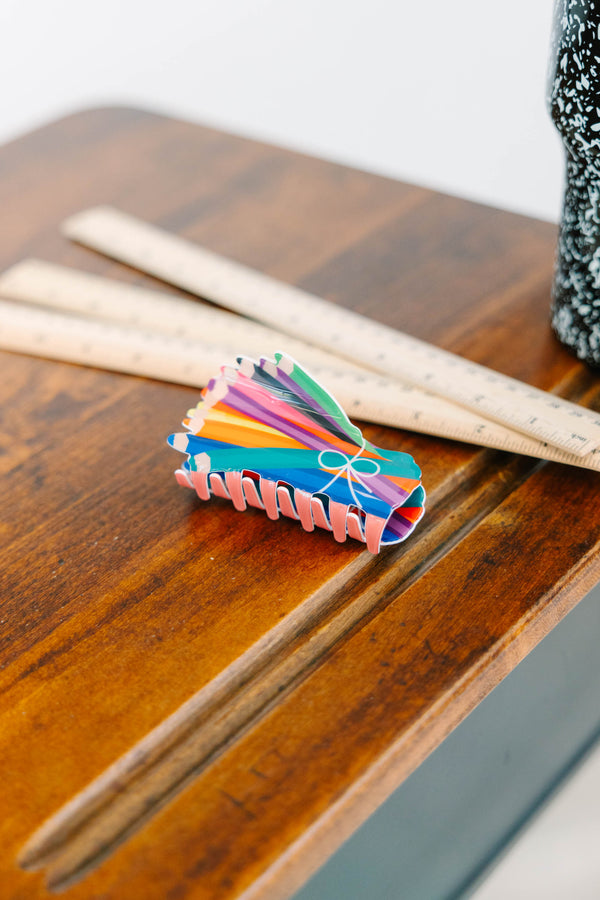 Vibrant multi-colored pencil-shaped hair claw clip 