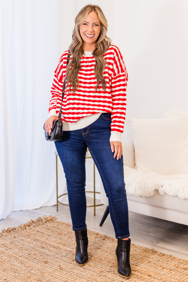 Peppermint Twist Sweater, Red-White