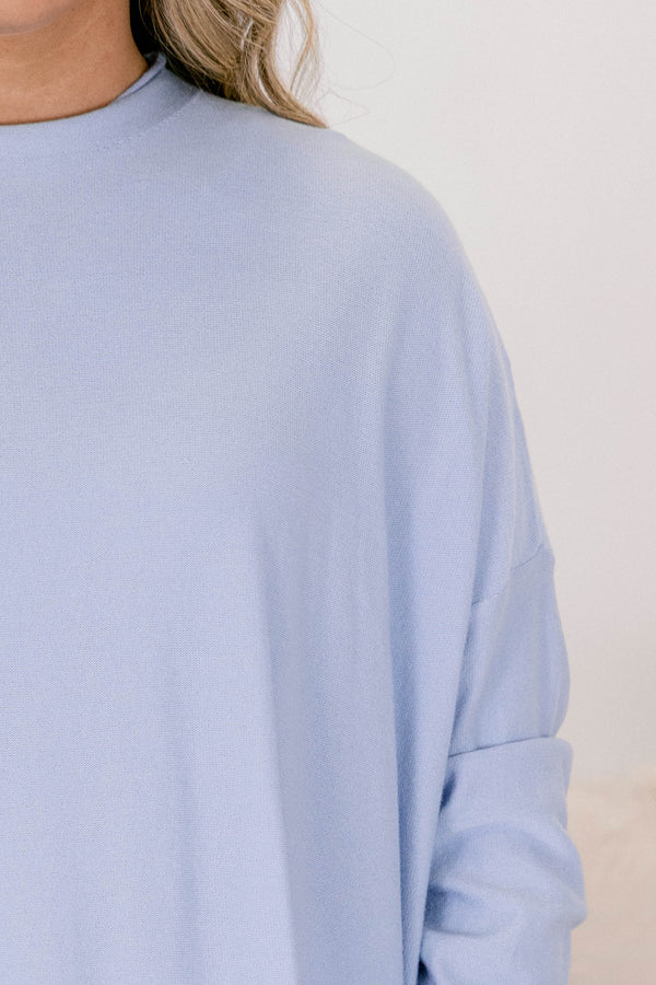Chic Soul plus size clothing, Blue high neck sweater with long sleeves   