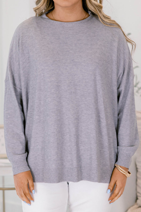 Chic Soul plus size clothing, heather gray long sleeve flowy boat neck top