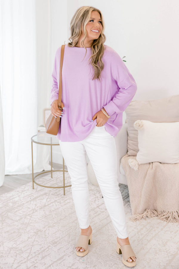 Chic Soul plus size clothing, purple high neck sweater with long sleeves 