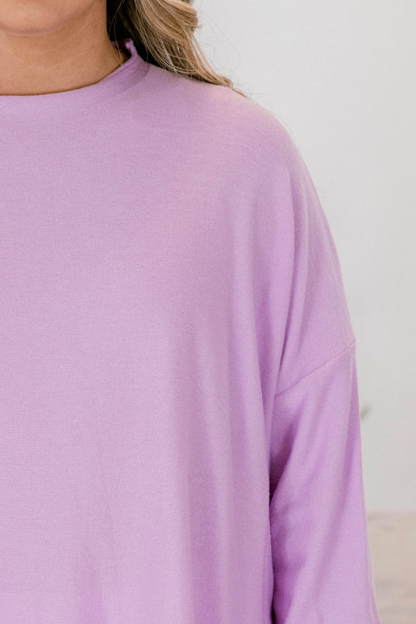 Chic Soul plus size clothing, purple high neck sweater with long sleeves 
