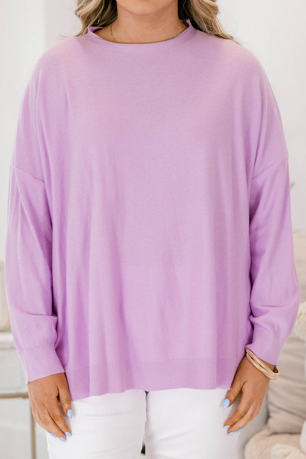 Chic Soul plus size clothing, purple high neck sweater with long sleeves 
