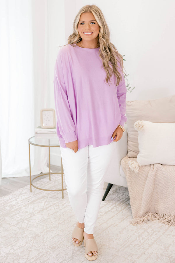 Chic Soul plus size clothing, purple high neck sweater with long sleeves 