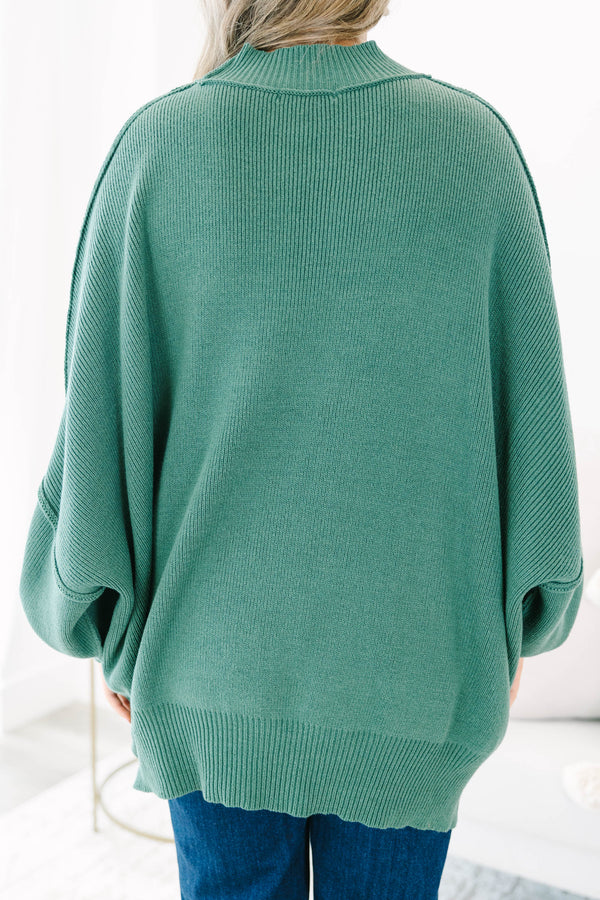 Chic Soul plus size clothing, dark green mock neck long sleeve tunic sweater