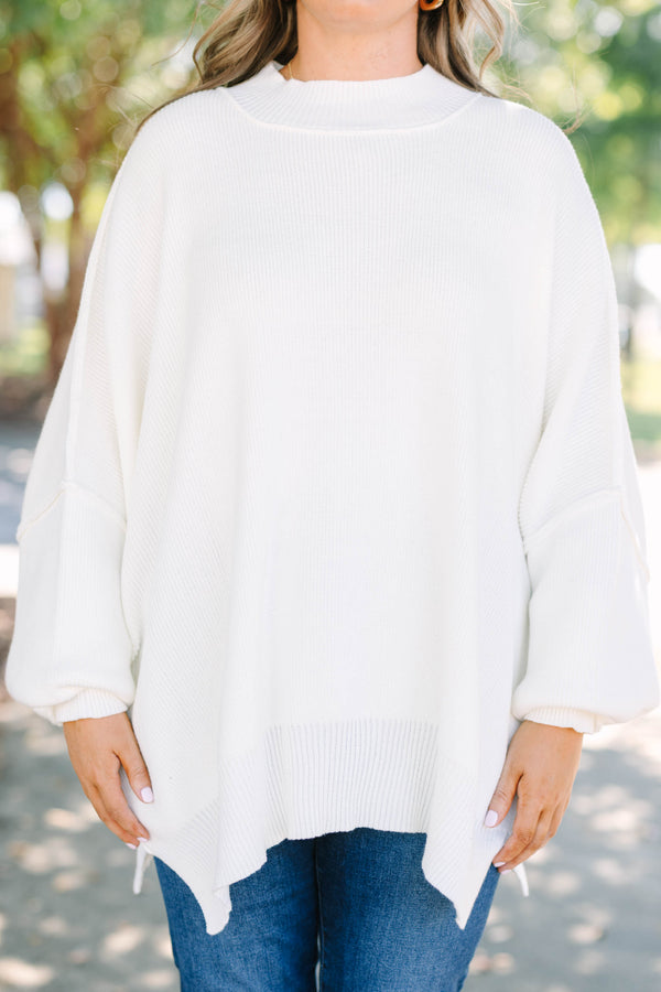 Chic Soul plus size clothing, ivory puff sleeve oversized fit mock neck sweater