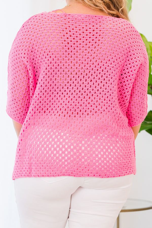 Chic Soul plus size clothing, short-sleeve knit pink multi top with rainbow block pattern
