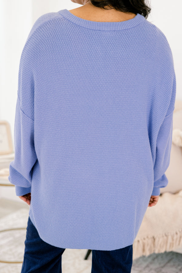 Chic Soul plus size clothing, blue textured 1/4 button pullover sweater