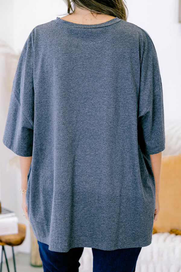 Chic Soul plus size clothing, charcoal boyfriend tee with a jack-o-lantern face on the center of the shirt 