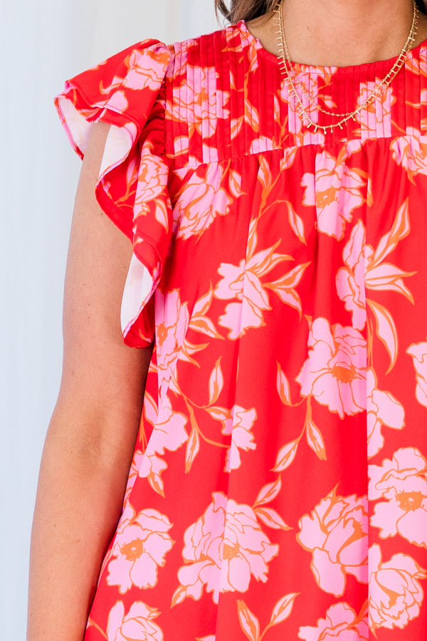 Chic Soul plus size clothing, pink short sleeve floral print top with ruffle sleeves