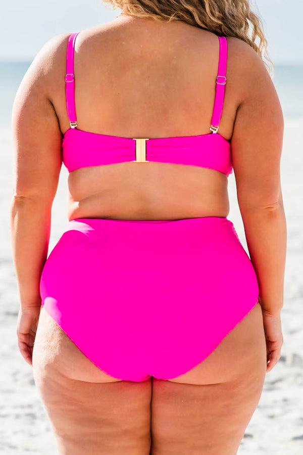 Chic Soul plus size clothing, neon pink high waisted swimsuit bottoms