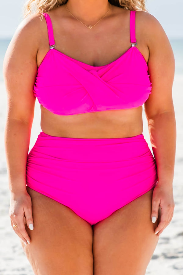 Chic Soul plus size clothing, neon pink high waisted swimsuit bottoms
