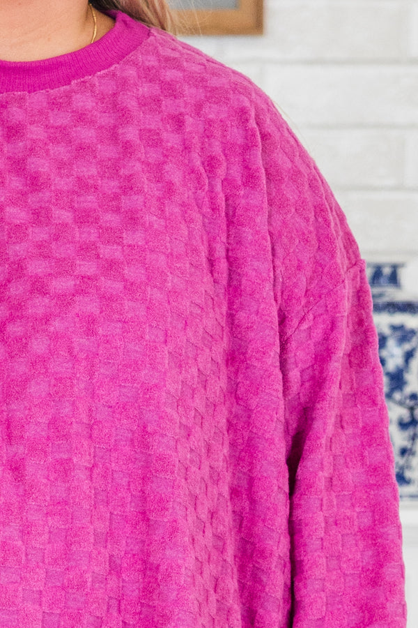 Chic Soul plus size clothing, purple long sleeve sweater with same colored checker pattern