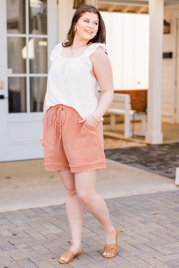 Chic Soul plus size clothing, mauve distressed shorts with tie and pockets